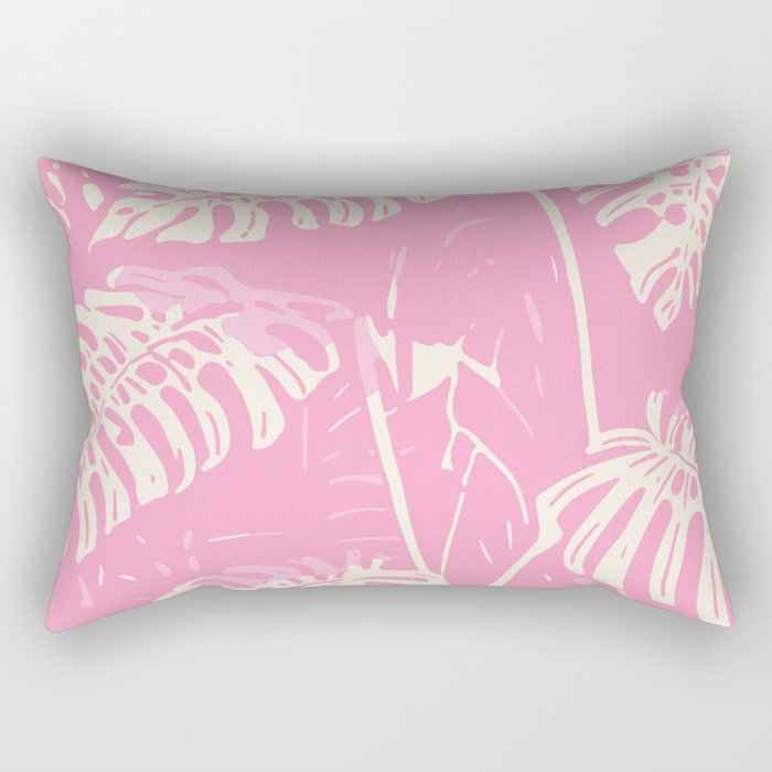 Pink Monstera Boho Tropical Rectangular Pillow Gallery Image 1