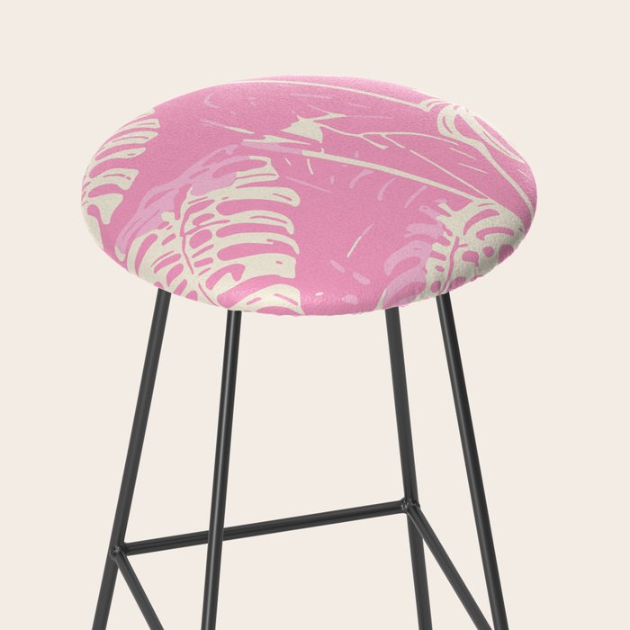 Pink Monstera Boho Tropical Stool Gallery Image 2