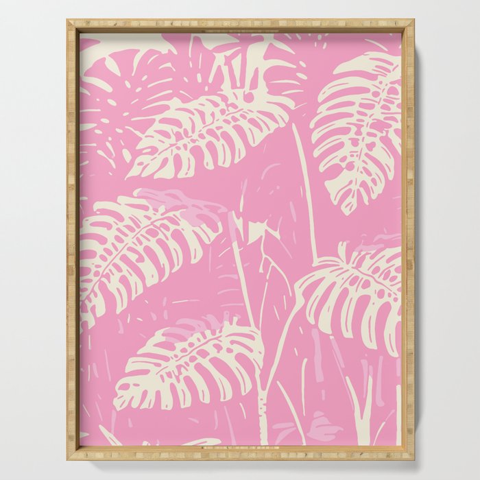 Pink Monstera Boho Tropical Serving Tray Gallery Image 1