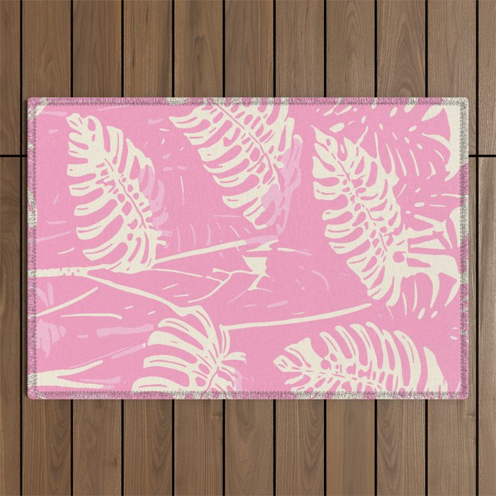Pink Monstera Boho Tropical Outdoor Rug Gallery Image 1