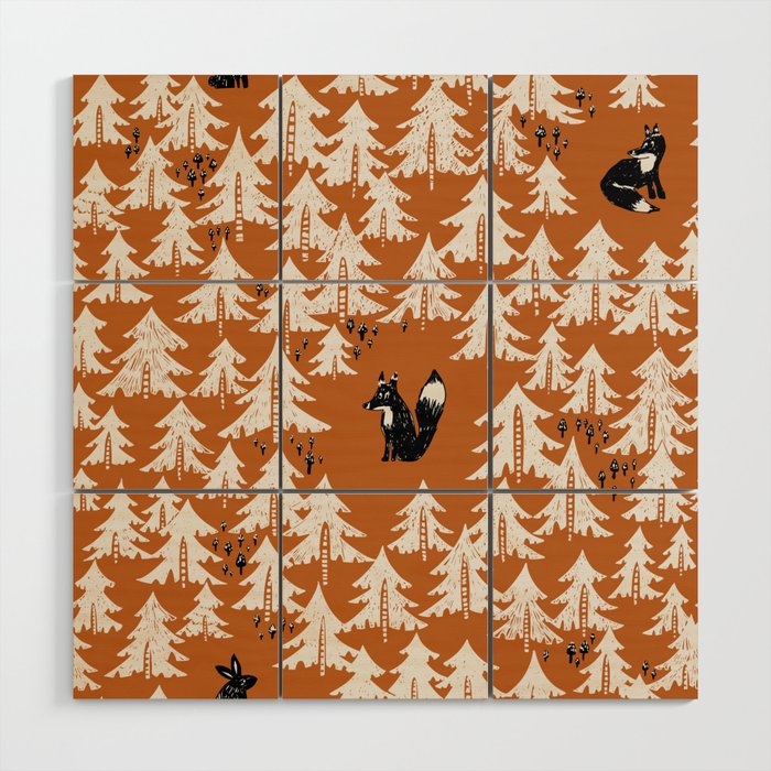 Black Forest fox terracotta Wood Wall Art Gallery Image 1