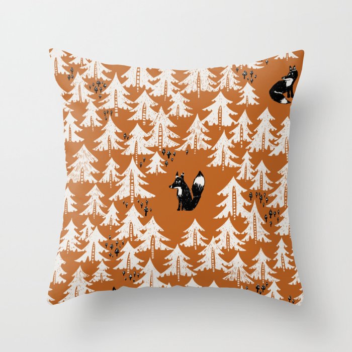 Black Forest fox terracotta Throw Pillow Gallery Image 1