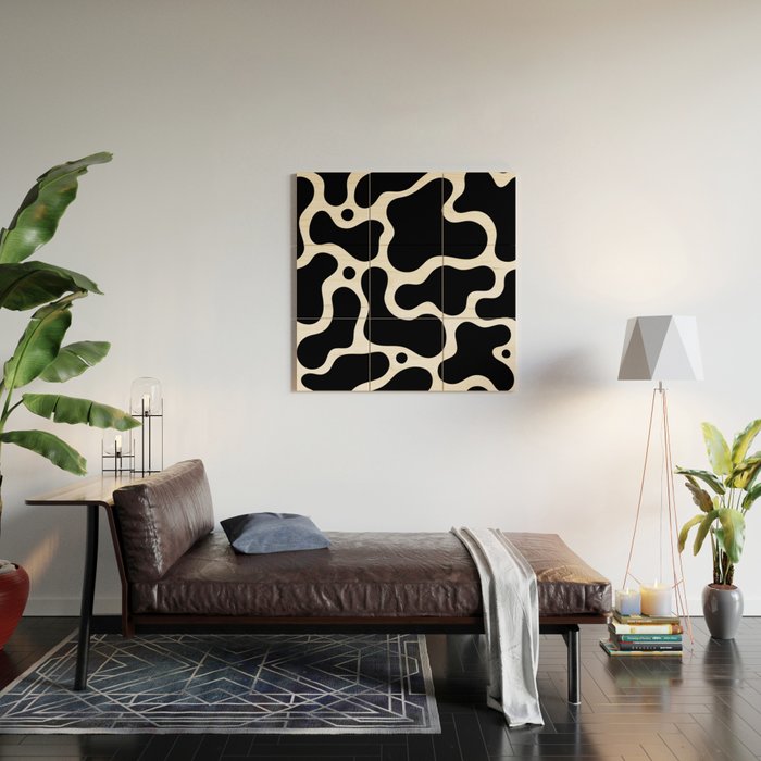 Abstract black and white organic shape pattern Wood Wall Art Gallery Image 2