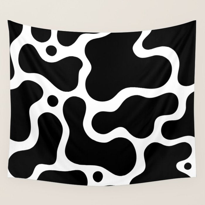 Abstract black and white organic shape pattern Wall Tapestry Gallery Image 4