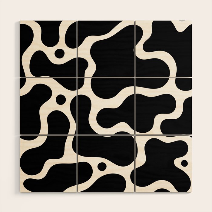 Abstract black and white organic shape pattern Wood Wall Art Gallery Image 1
