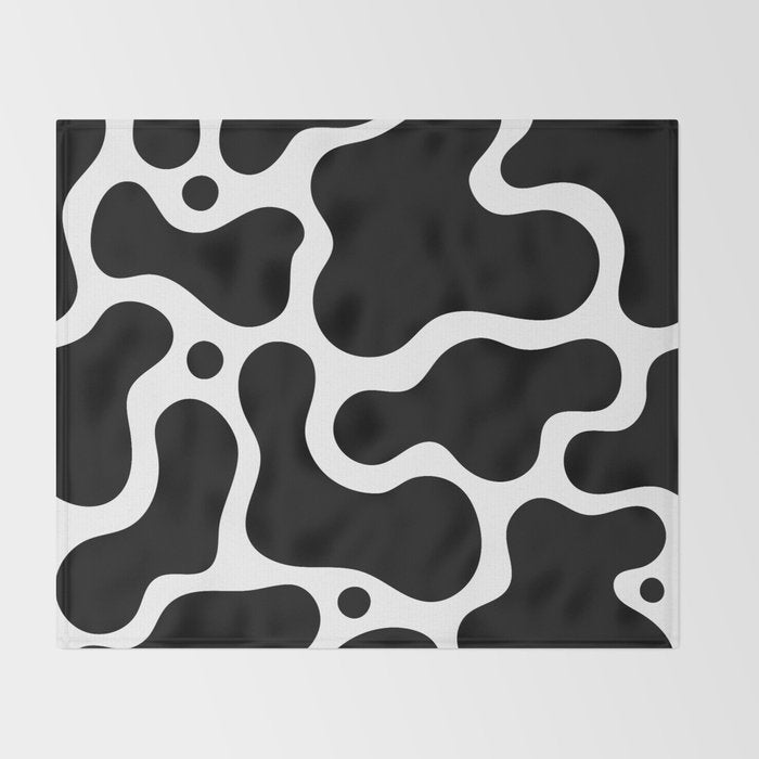 Abstract black and white organic shape pattern Throw Blanket Gallery Image 2