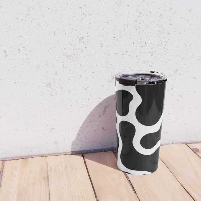 Abstract black and white organic shape pattern Travel Mug Gallery Image 4
