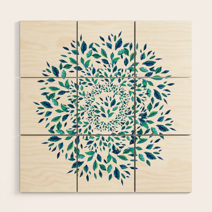 Blue Leaves Mandala Wood Wall Art Gallery Image 1