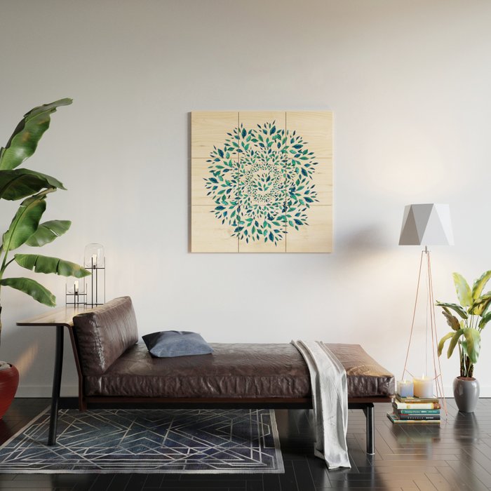 Blue Leaves Mandala Wood Wall Art Gallery Image 2