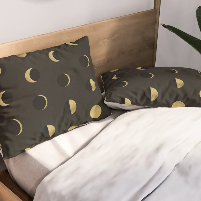 The Lunar Cycle â¢ Phases of the Moon - Black & Gold Palette Pillow Sham Gallery Image 2