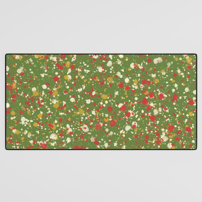 Christmas Spatter Paint in Retro Xmas Red, Cream, Gold, and Olive Green Desk Mat Gallery Image 3