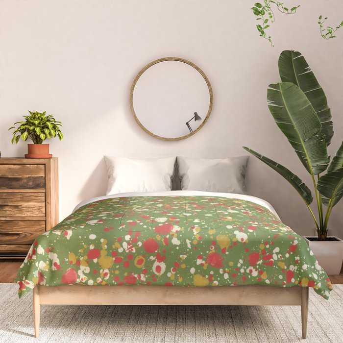 Christmas Spatter Paint in Retro Xmas Red, Cream, Gold, and Olive Green Comforter Gallery Image 3