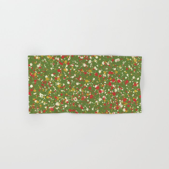 Christmas Spatter Paint in Retro Xmas Red, Cream, Gold, and Olive Green Bath Towel Gallery Image 1