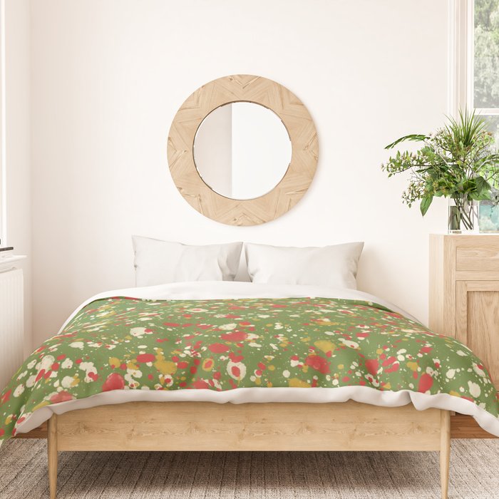 Christmas Spatter Paint in Retro Xmas Red, Cream, Gold, and Olive Green Duvet Cover Gallery Image 3