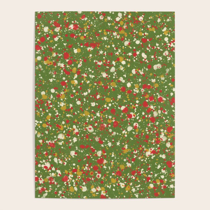 Christmas Spatter Paint in Retro Xmas Red, Cream, Gold, and Olive Green Poster Gallery Image 4