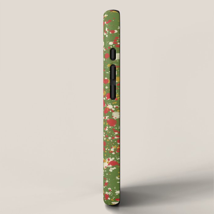 Christmas Spatter Paint in Retro Xmas Red, Cream, Gold, and Olive Green iPhone Case Gallery Image 2