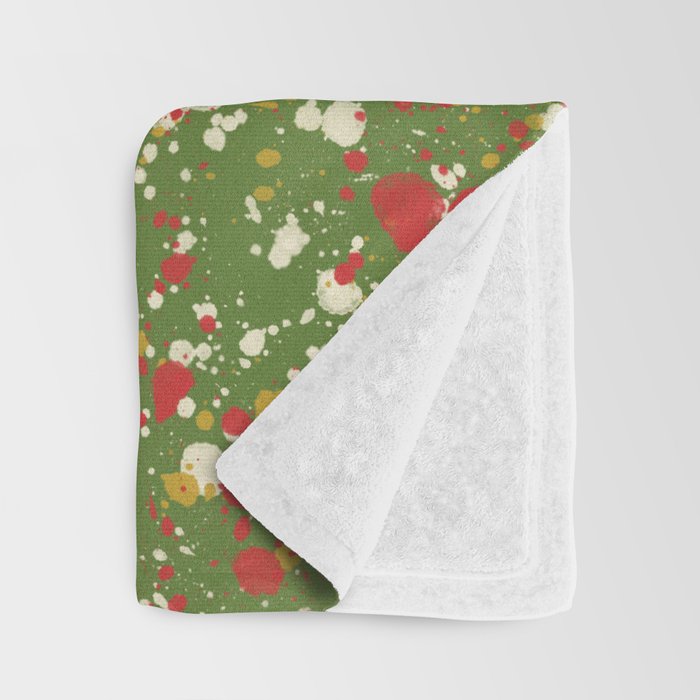 Christmas Spatter Paint in Retro Xmas Red, Cream, Gold, and Olive Green Throw Blanket Gallery Image 3