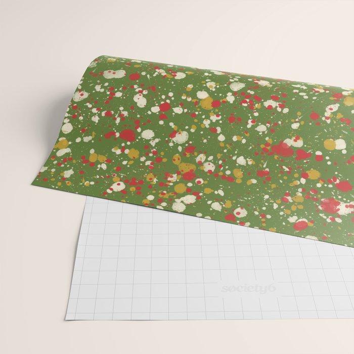 Christmas Spatter Paint in Retro Xmas Red, Cream, Gold, and Olive Green Wrapping Paper Gallery Image 2