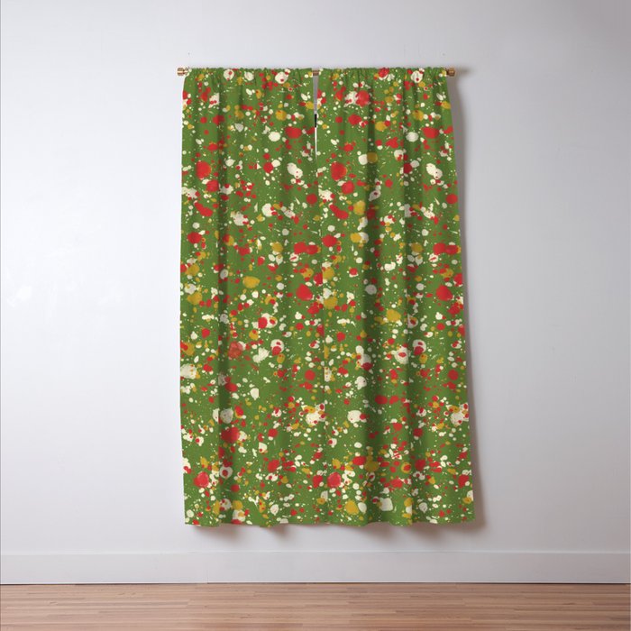 Christmas Spatter Paint in Retro Xmas Red, Cream, Gold, and Olive Green Window Curtain Gallery Image 3