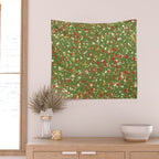 Christmas Spatter Paint in Retro Xmas Red, Cream, Gold, and Olive Green Wall Tapestry Gallery Image 2