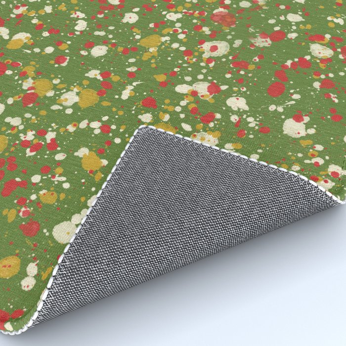 Christmas Spatter Paint in Retro Xmas Red, Cream, Gold, and Olive Green Rug Gallery Image 4