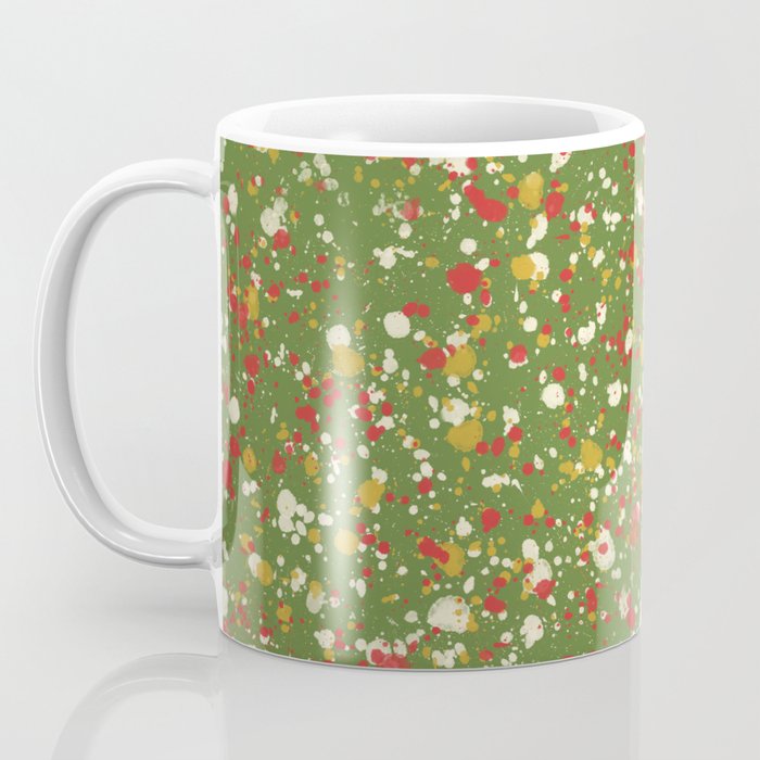 Christmas Spatter Paint in Retro Xmas Red, Cream, Gold, and Olive Green Coffee Mug Gallery Image 3