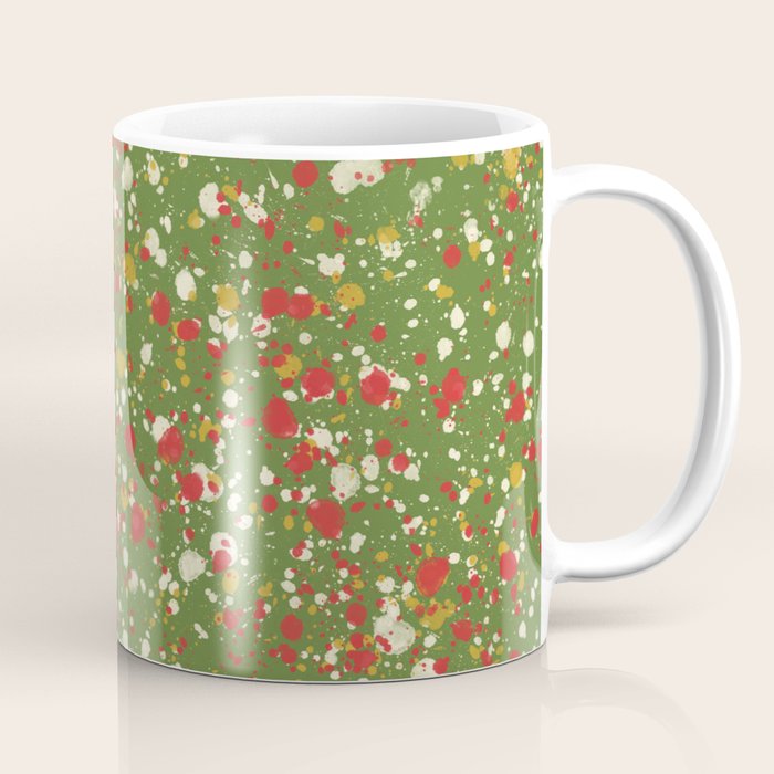 Christmas Spatter Paint in Retro Xmas Red, Cream, Gold, and Olive Green Coffee Mug Gallery Image 1