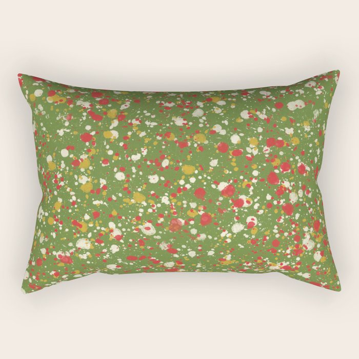Christmas Spatter Paint in Retro Xmas Red, Cream, Gold, and Olive Green Rectangular Pillow Gallery Image 1