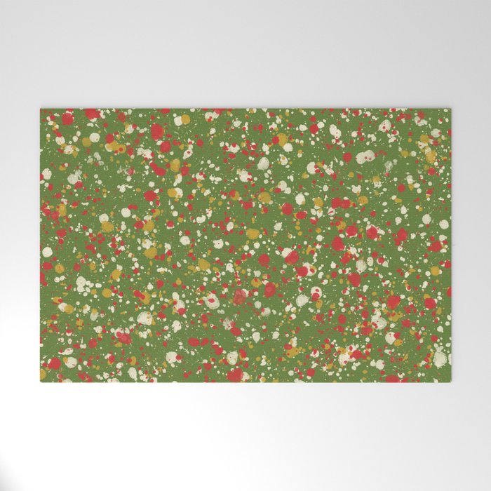 Christmas Spatter Paint in Retro Xmas Red, Cream, Gold, and Olive Green Welcome Mat Gallery Image 1