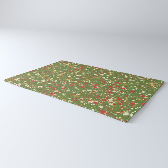 Christmas Spatter Paint in Retro Xmas Red, Cream, Gold, and Olive Green Rug Gallery Image 3