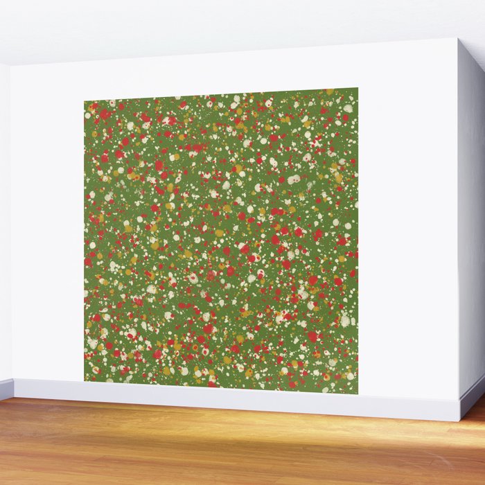 Christmas Spatter Paint in Retro Xmas Red, Cream, Gold, and Olive Green Wall Mural Gallery Image 2