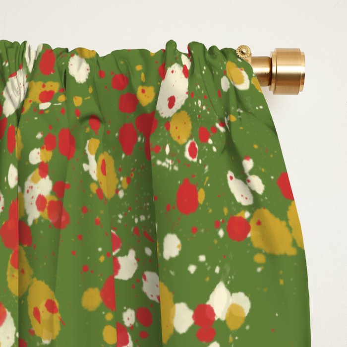 Christmas Spatter Paint in Retro Xmas Red, Cream, Gold, and Olive Green Window Curtain Gallery Image 2