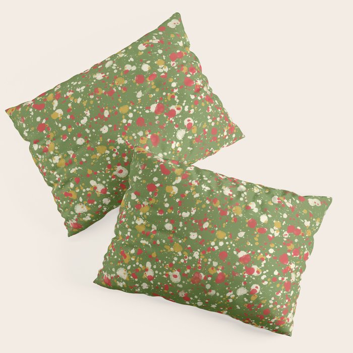 Christmas Spatter Paint in Retro Xmas Red, Cream, Gold, and Olive Green Pillow Sham Gallery Image 1