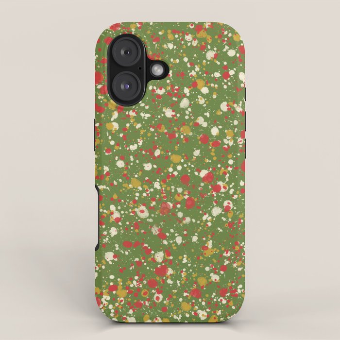 Christmas Spatter Paint in Retro Xmas Red, Cream, Gold, and Olive Green iPhone Case Gallery Image 1