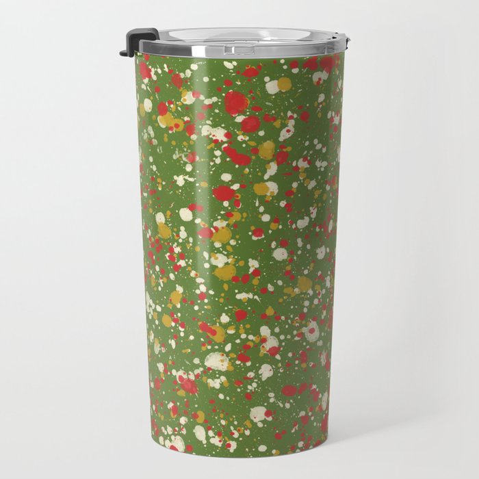 Christmas Spatter Paint in Retro Xmas Red, Cream, Gold, and Olive Green Travel Mug Gallery Image 3