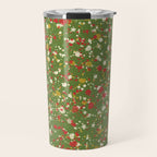 Christmas Spatter Paint in Retro Xmas Red, Cream, Gold, and Olive Green Travel Mug Gallery Image 1