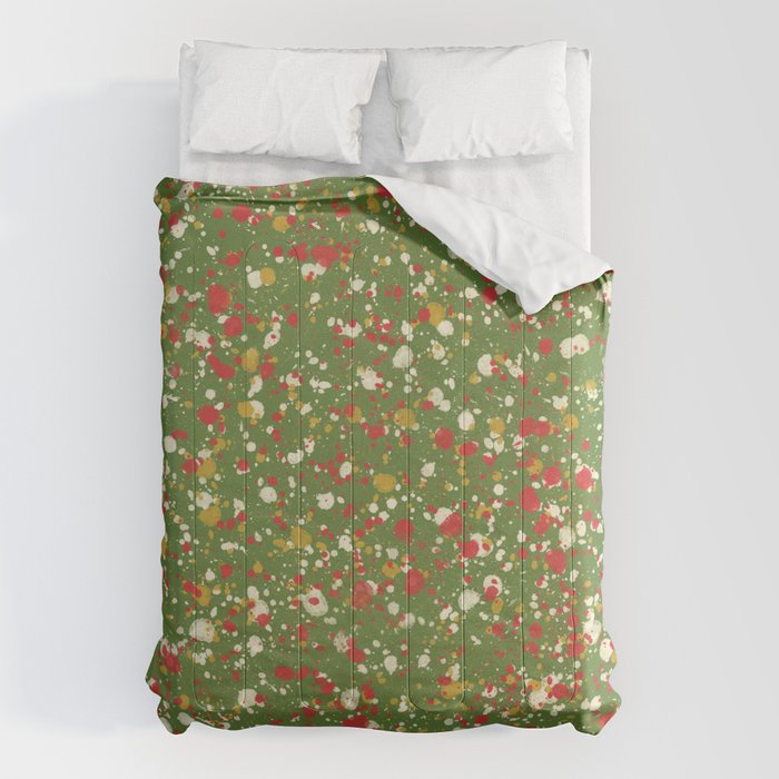 Christmas Spatter Paint in Retro Xmas Red, Cream, Gold, and Olive Green Comforter Gallery Image 6