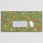 Christmas Spatter Paint in Retro Xmas Red, Cream, Gold, and Olive Green Desk Mat Gallery Image 1