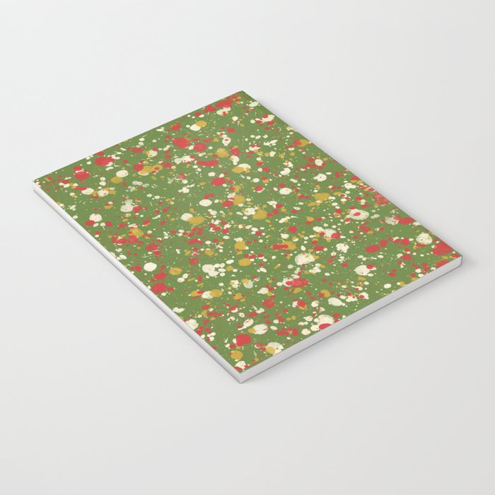 Christmas Spatter Paint in Retro Xmas Red, Cream, Gold, and Olive Green Notebook Gallery Image 3