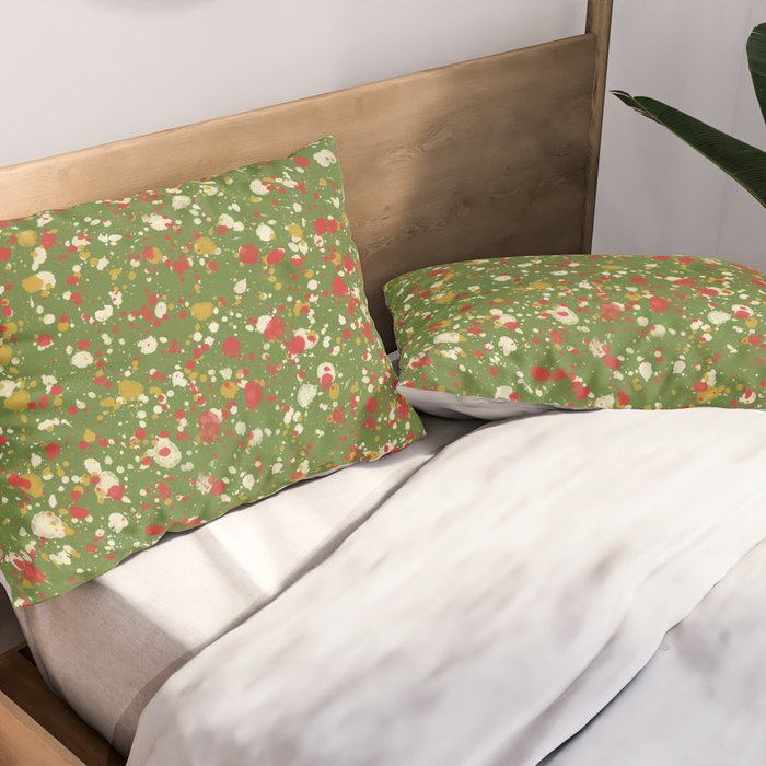 Christmas Spatter Paint in Retro Xmas Red, Cream, Gold, and Olive Green Pillow Sham Gallery Image 2