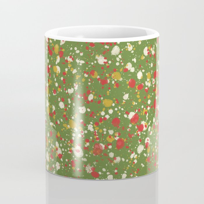 Christmas Spatter Paint in Retro Xmas Red, Cream, Gold, and Olive Green Coffee Mug Gallery Image 4