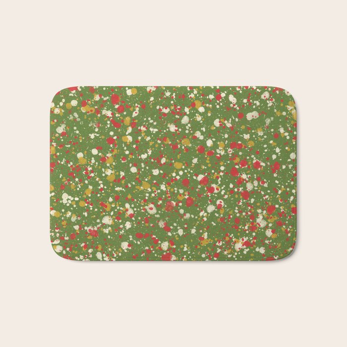 Christmas Spatter Paint in Retro Xmas Red, Cream, Gold, and Olive Green Bath Mat Gallery Image 1