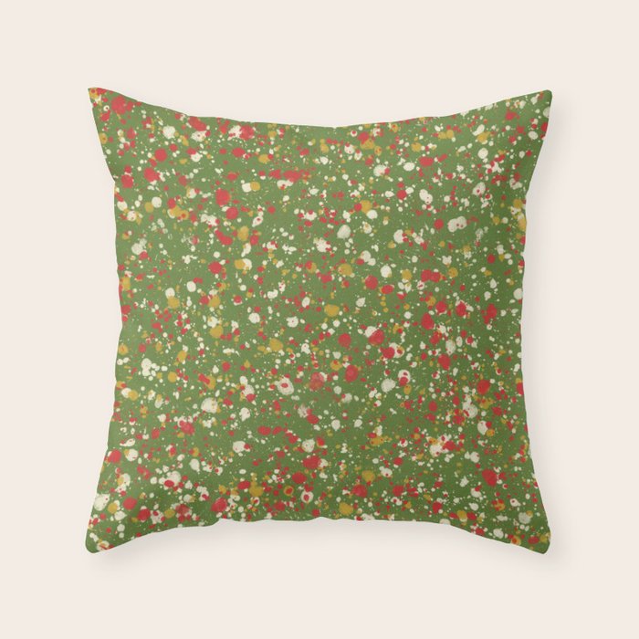 Christmas Spatter Paint in Retro Xmas Red, Cream, Gold, and Olive Green Throw Pillow Gallery Image 6