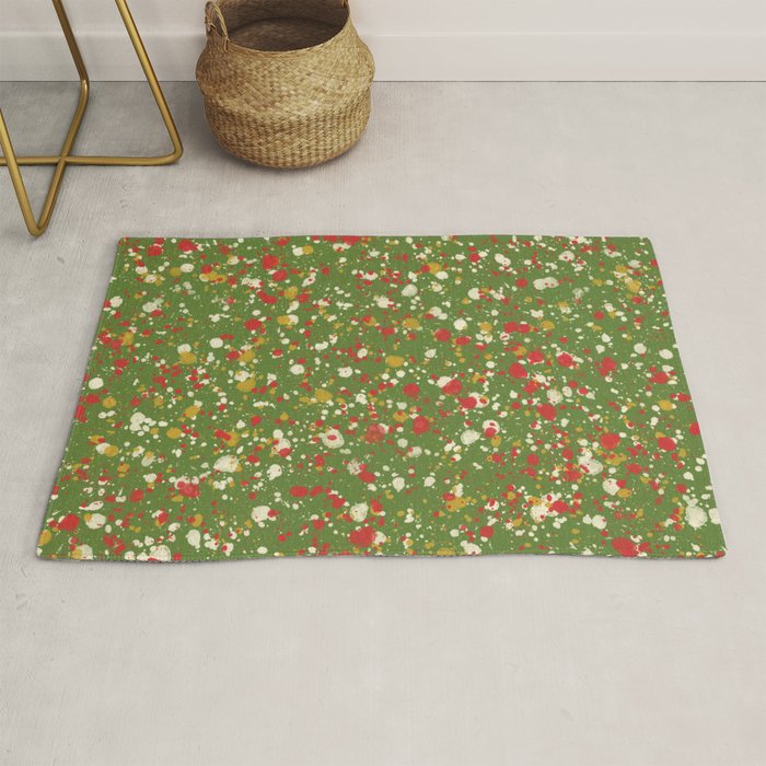 Christmas Spatter Paint in Retro Xmas Red, Cream, Gold, and Olive Green Rug Gallery Image 1