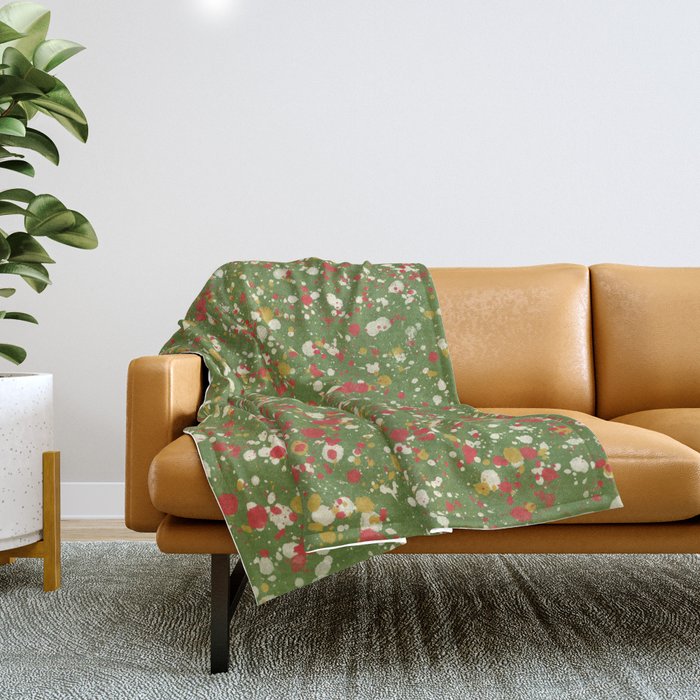 Christmas Spatter Paint in Retro Xmas Red, Cream, Gold, and Olive Green Throw Blanket Gallery Image 1