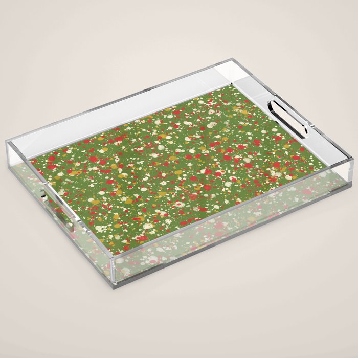 Christmas Spatter Paint in Retro Xmas Red, Cream, Gold, and Olive Green Acrylic Tray Gallery Image 1