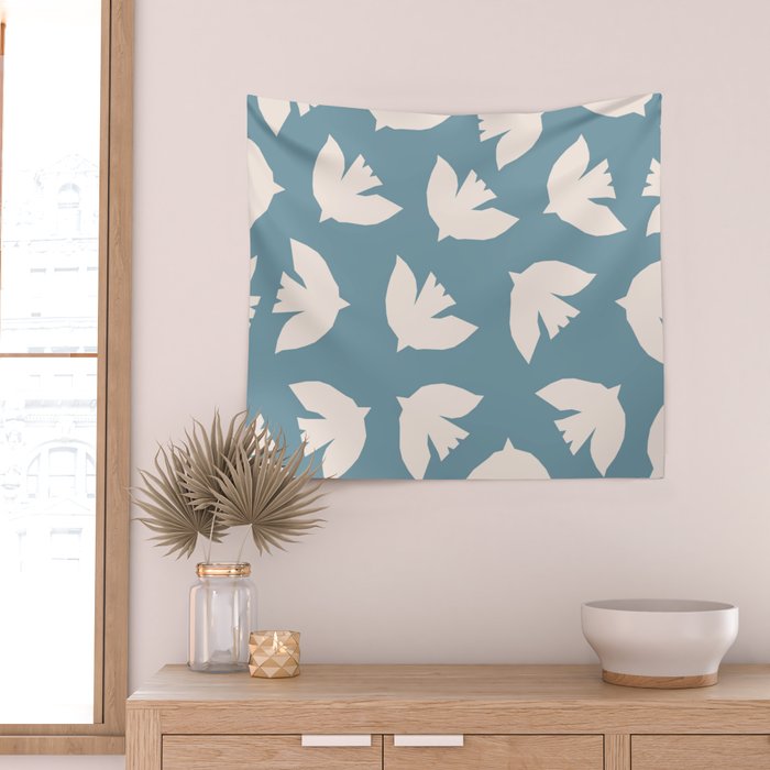 Henri Matisse Inspired Flying Doves Bird Pattern Wall Tapestry Gallery Image 2