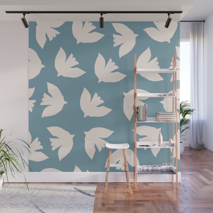 Henri Matisse Inspired Flying Doves Bird Pattern Wall Mural Gallery Image 1