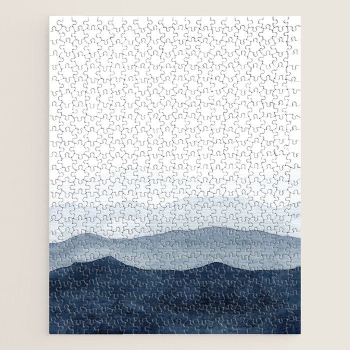 Indigo Abstract Watercolor Mountains Jigsaw Puzzle Gallery Image 1