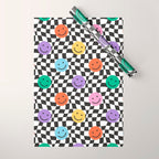 Colorful retro checkered happy face pattern Wrapping Paper Gallery Image 1